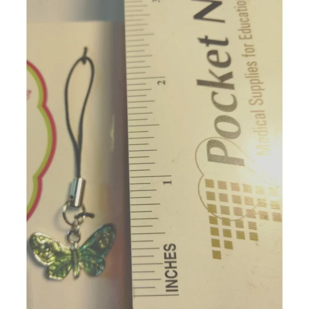 Phone Charm Bag Key Green Butterfly Enamel Rhinestone